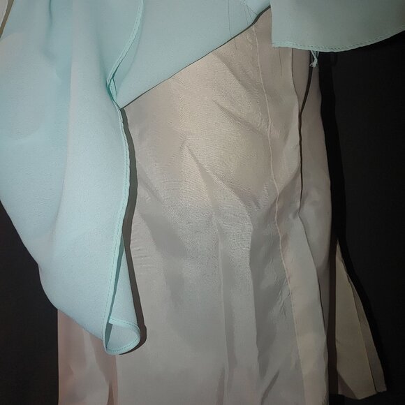 Vintage AEMW Light Blue Wrap Dress Floral Detail Long Sleeves Back Zipper USA - Picture 15 of 16